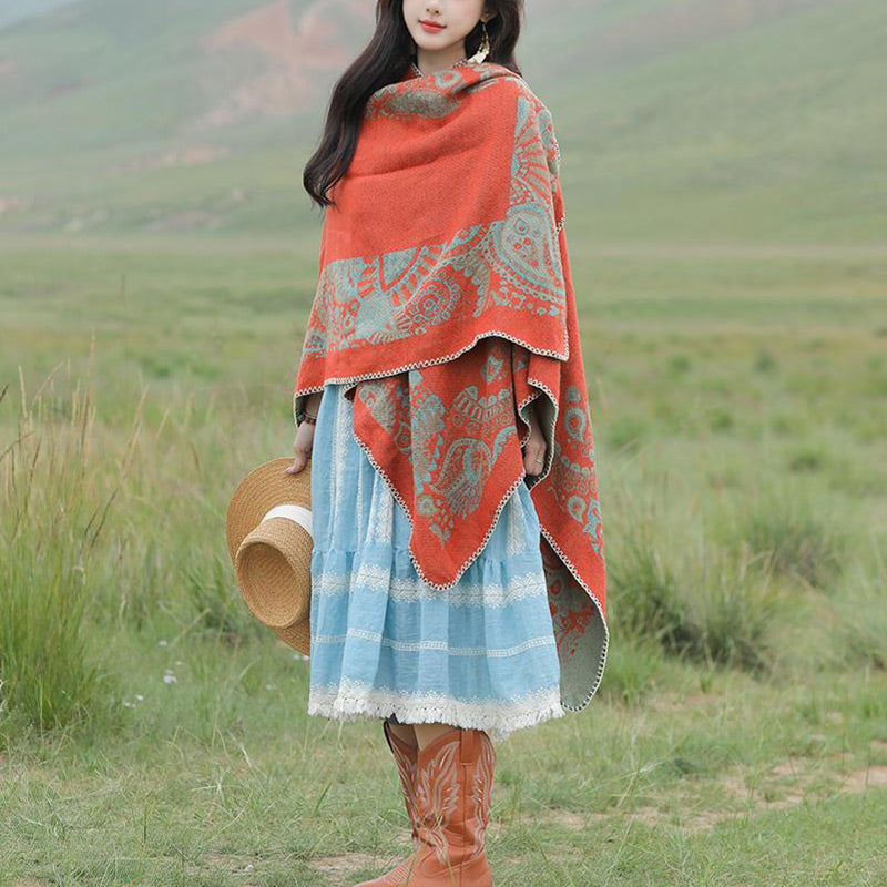 Tibetan Shawl Simple Pattern Winter Cozy Travel Scarf Wrap