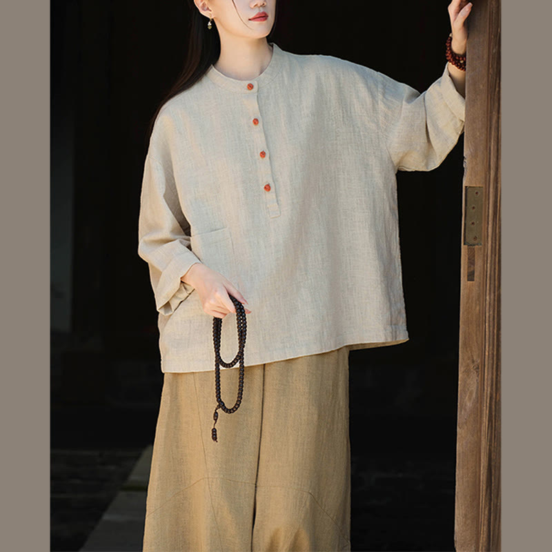 Solid Color Loose Button Blouse Long Sleeve Shirt Top