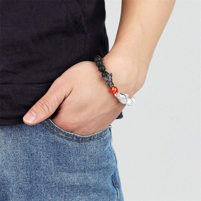 White Turquoise Lava Rock Dragon Blessing Beaded Bracelet