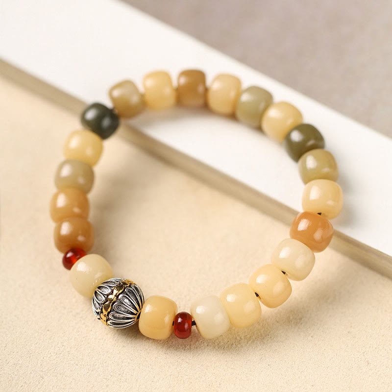 Natural Bodhi Seed & Red Sandalwood Om Mani Padme Hum Citipati Kapala Bracelet