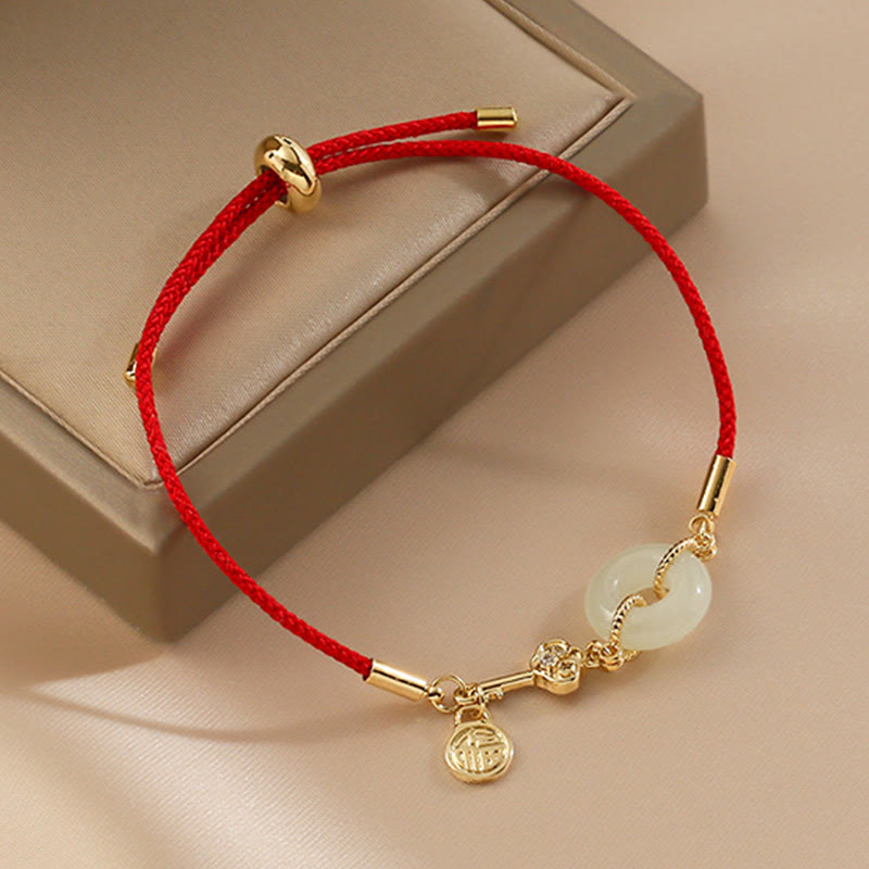 "Wishing You Peace and Protection" Jade Red Rope Bracelet Includes Gift Message Card
