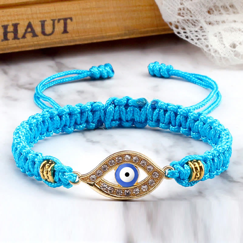 Handmade Evil Eye Red String Braided Bracelet with Gold or Silver Border