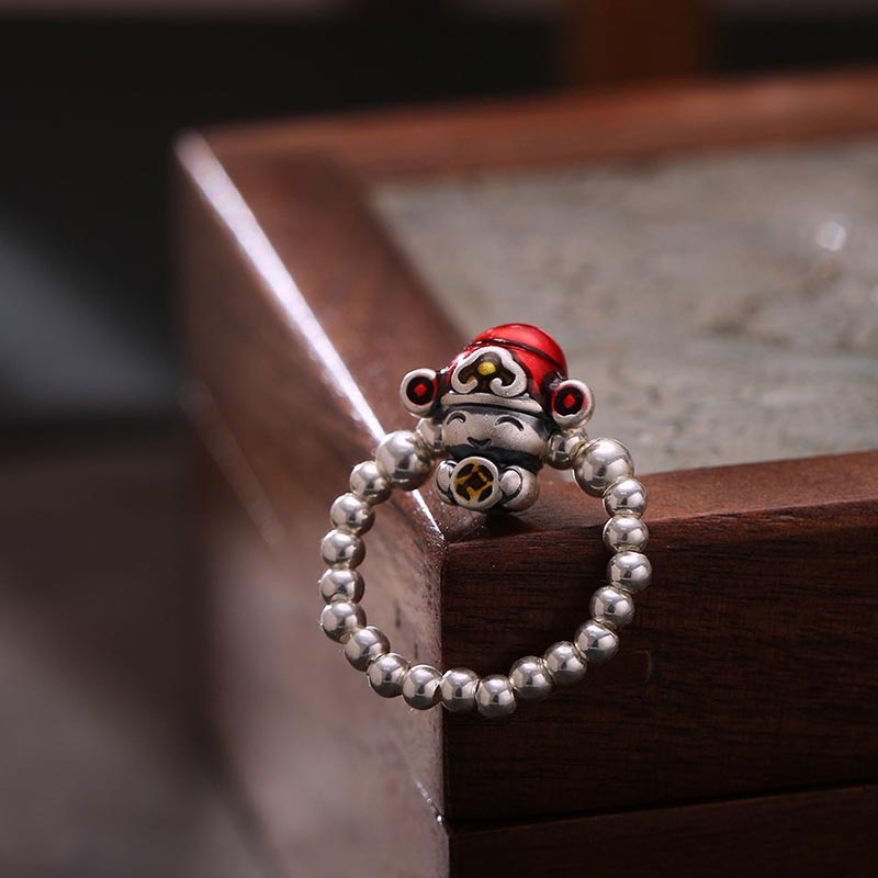 Mixed-Metal 925 Sterling Silver & Copper God of Wealth Chinese Coin Ring