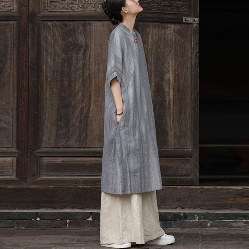 Handmade Tie Dye Ramie Linen Midi Dress Wide Leg Pants With Pockets