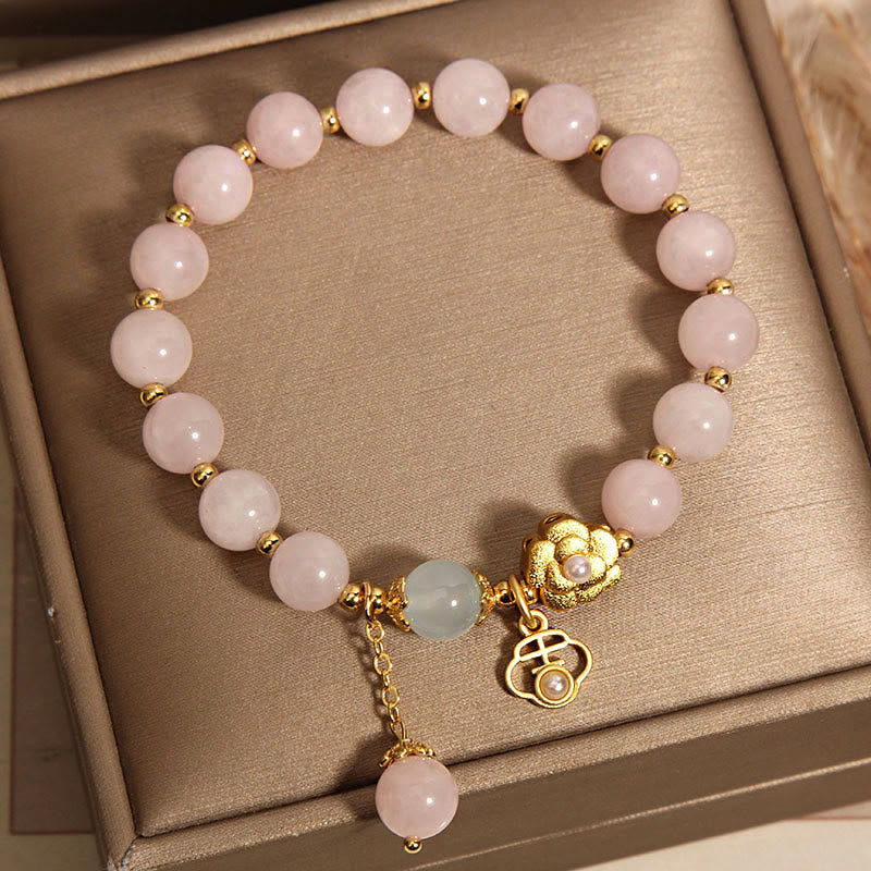 Natural Rose Quartz Flower Charm Bracelet for Emotional Harmony