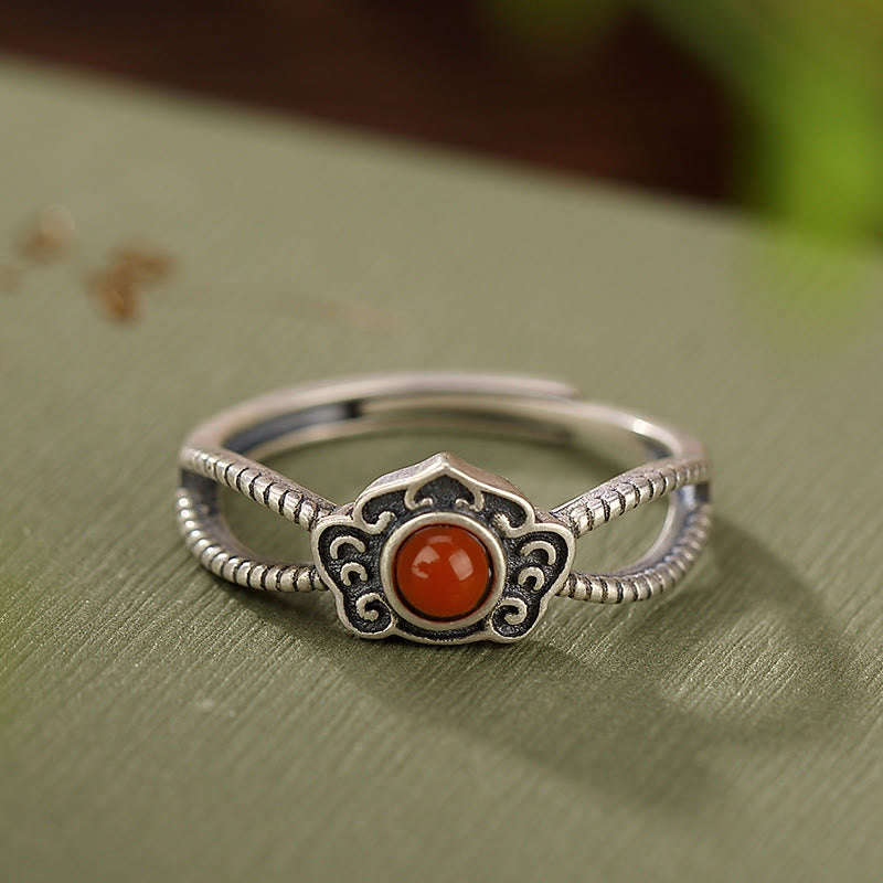 925 Sterling Silver Red Agate Bead Logical Thinking Ring