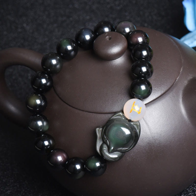 Natural Rainbow Obsidian Gold Sheen Obsidian Silver Sheen Obsidian Fox Healing Bracelet