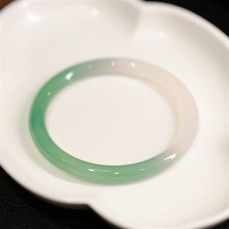 Natural White And Green Chalcedony Agate Positive Cuff Bracelet Bangle