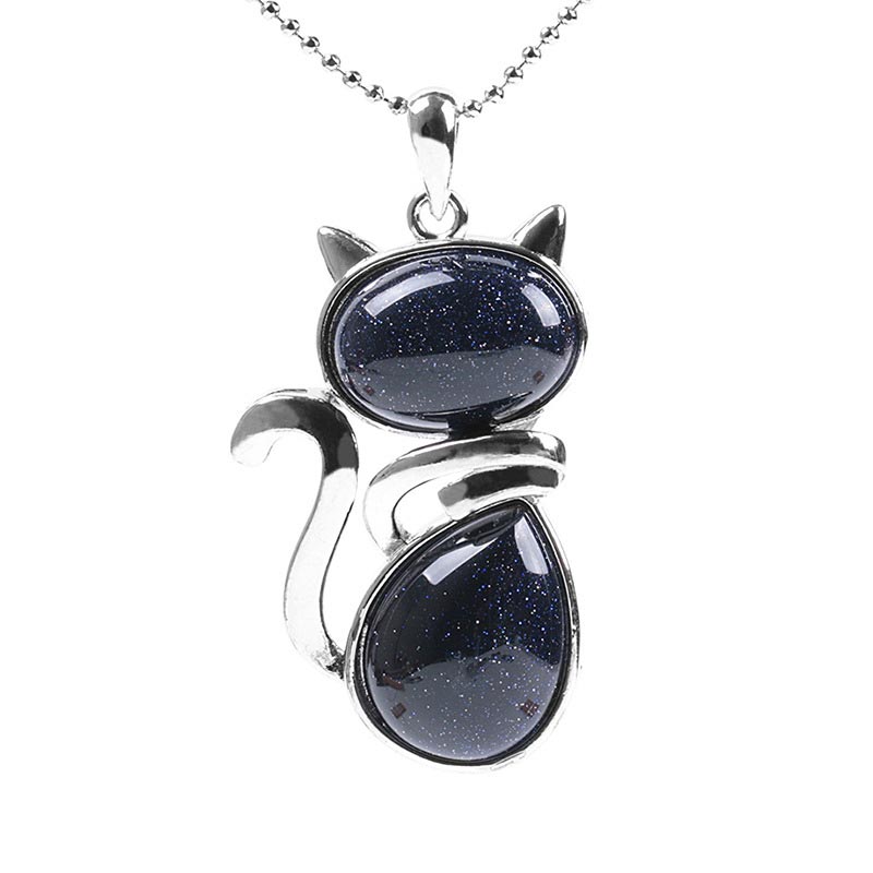 Cat Pattern Natural Crystal Protection Necklace Pendant