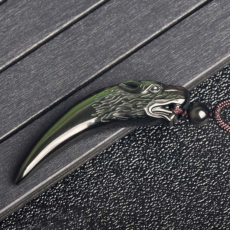 Natural Black Obsidian Ice Obsidian Rainbow Obsidian Wolf Tooth Pattern Strength Necklace Pendant