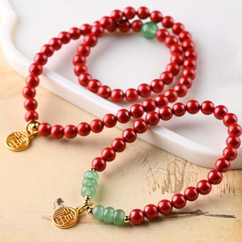 Tibetan Cinnabar Green Aventurine Luck Bracelet Necklace