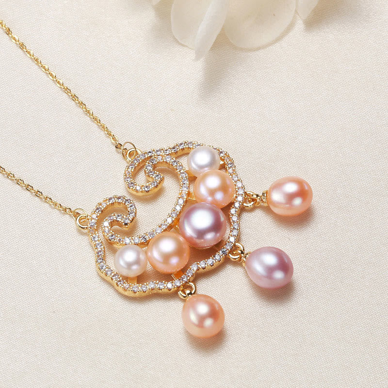 18K Gold Plated Natural Pearl Chinese Lock Charm Sincerity Necklace Pendant