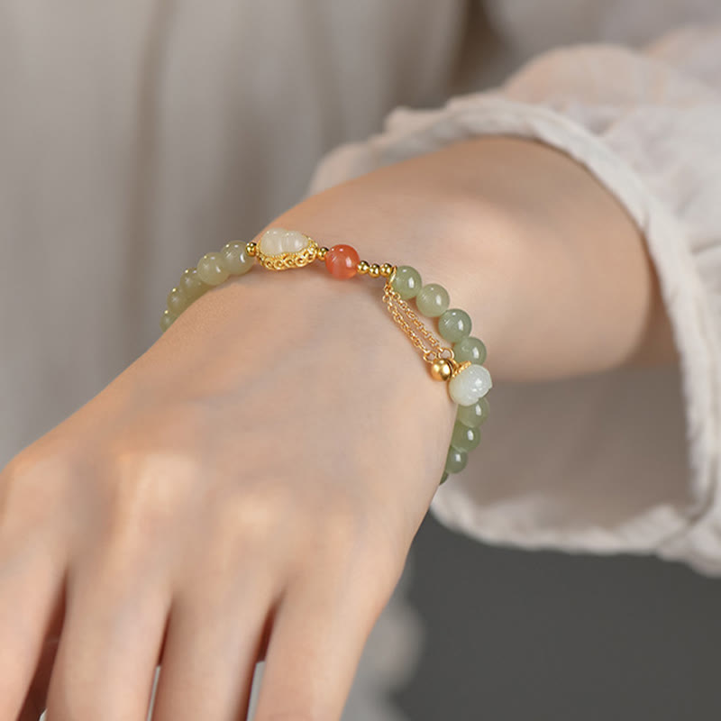 925 Sterling Silver Hetian Jade Lotus Gourd Bracelet