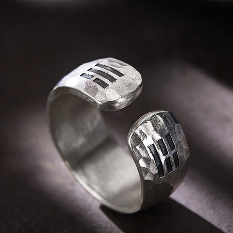 Handmade 999 Sterling Silver Yin Yang Bagua Adjustable Ring