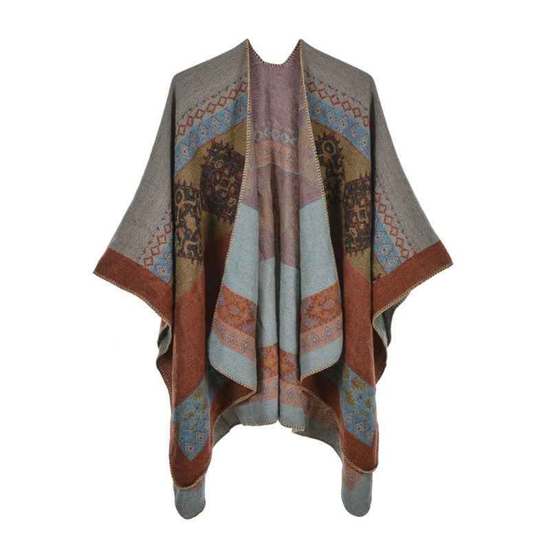 Tibetan Shawl Diamond Pattern Winter Warm Cloak Scarf
