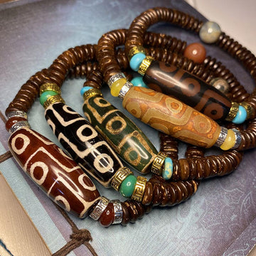 Handmade Tibetan Nine-Eye Dzi Agate Bead Braided Cord Bracelet