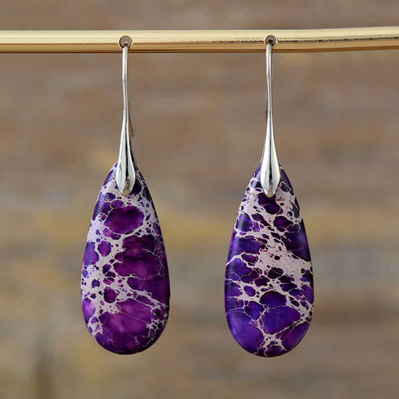 Natural Imperial Jasper Emperor Stone Crystal Drop Earrings