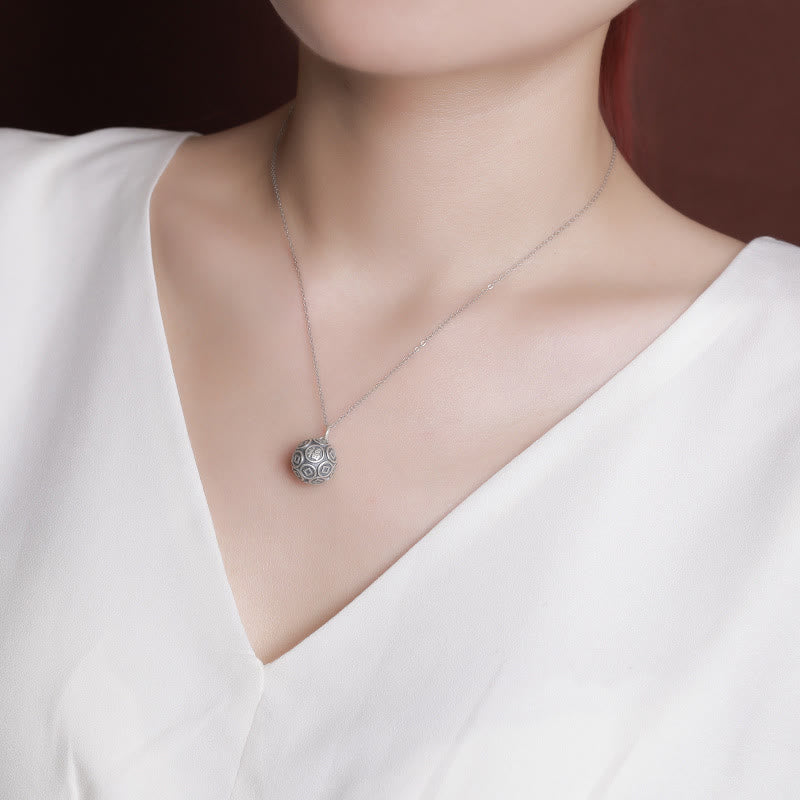 990 Sterling Silver Fu Character Copper Coin Luck Fortune Chain Necklace Pendant