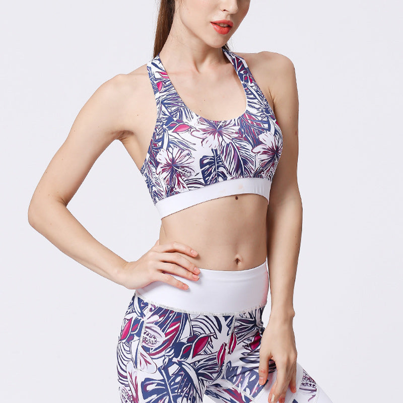 2Pcs Sunflower Flowers Leaves Print Top Pants Sports Fitness Yoga Women's Yoga Sets