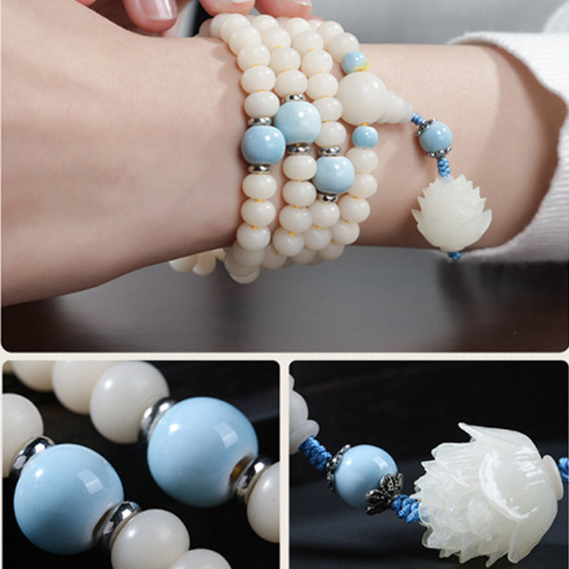 Bodhi Seed Bead Lotus Blessing Charm Bracelet