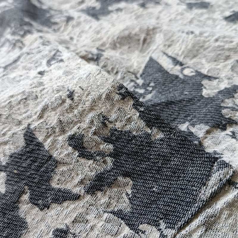 Black Gray Print Frog-button Design Long Sleeve Cotton Linen Jacket Shirt With Pockets