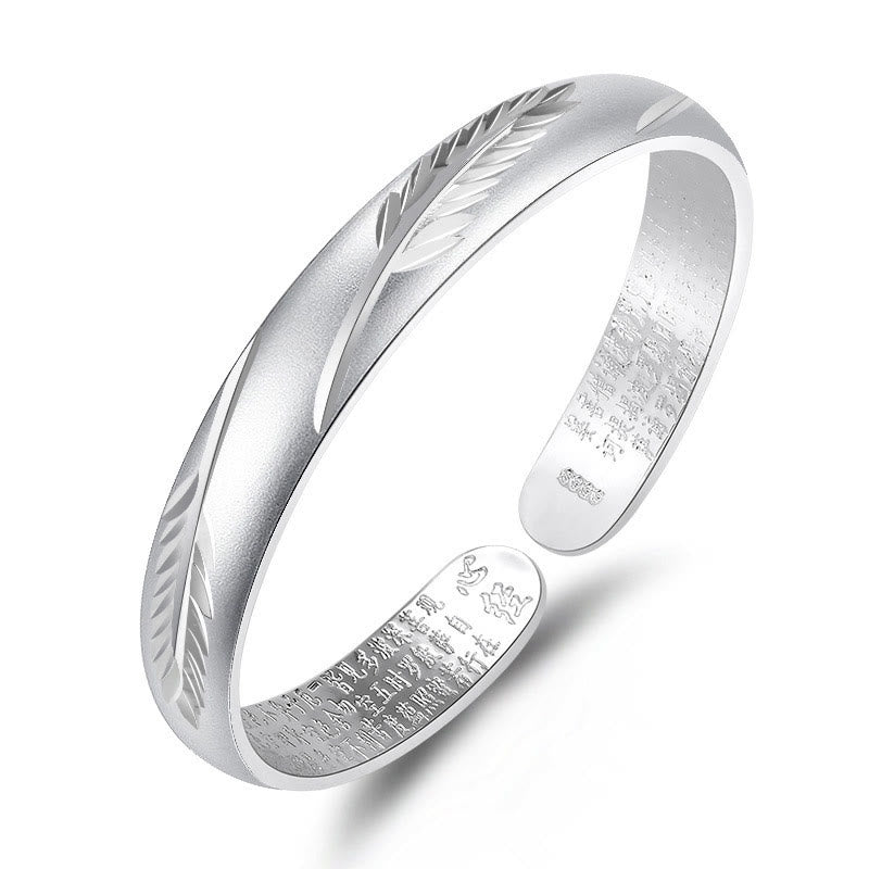 Feather Heart Sutra Engraved Pattern Wealth Copper Cuff Bracelet Bangle