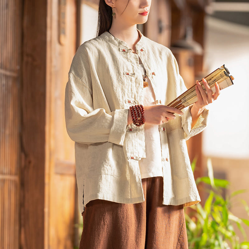 Frog-Button Shirt Zen Meditation Top Clothing Cotton Linen Jacket
