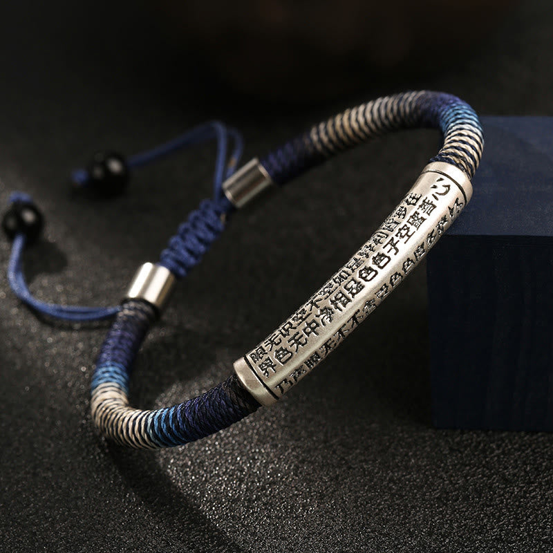 999 Sterling Silver Heart Sutra Calm Handmade Braided Bracelet