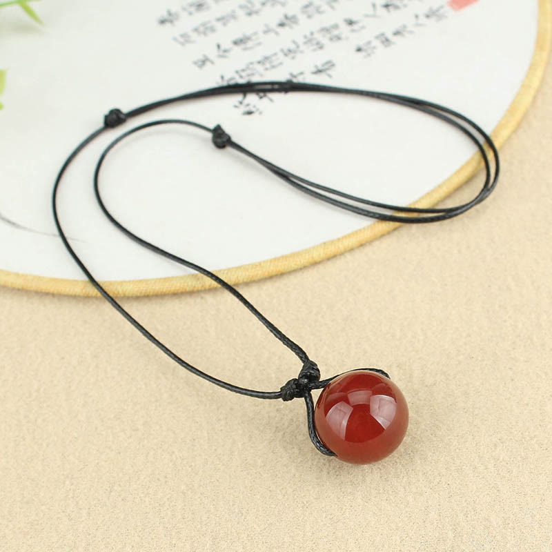 Red Agate Bead Confidence Leather Rope Necklace Pendant