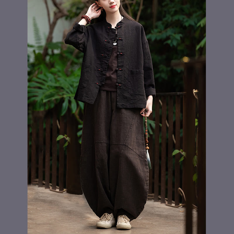 Frog-Button Shirt Zen Meditation Top Clothing Cotton Linen Jacket