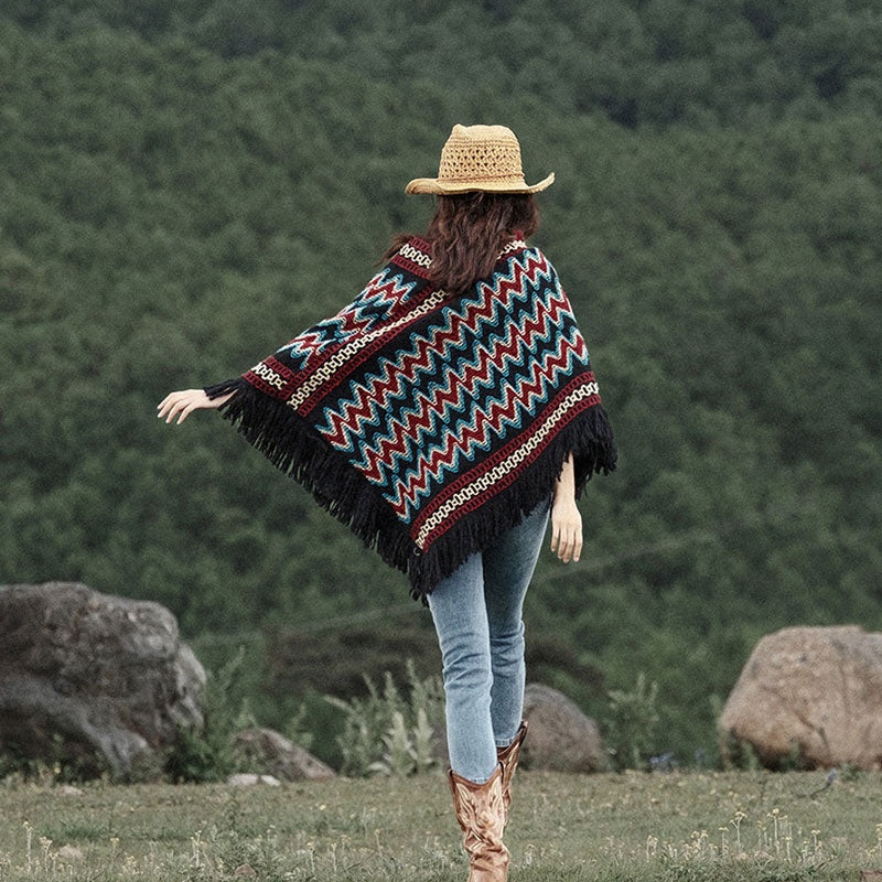 Tibetan Shawl Striped Knitted Tassels Pullover Winter Cozy Travel Scarf Wrap