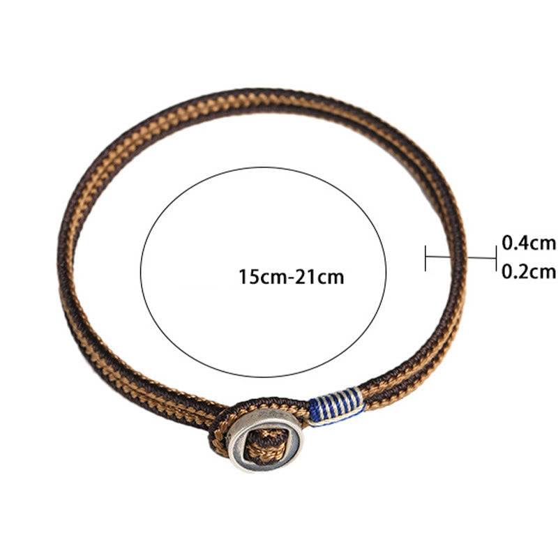 Handmade 925 Sterling Silver Button Weave Cord Bracelet for Men and Women