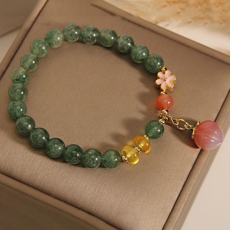 Natural Green Strawberry Quartz Love Peach Charm Bracelet