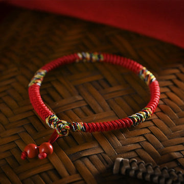 Vajra Knot Red String Bracelet with Cinnabar & Five Dhyani Buddhas Symbolism