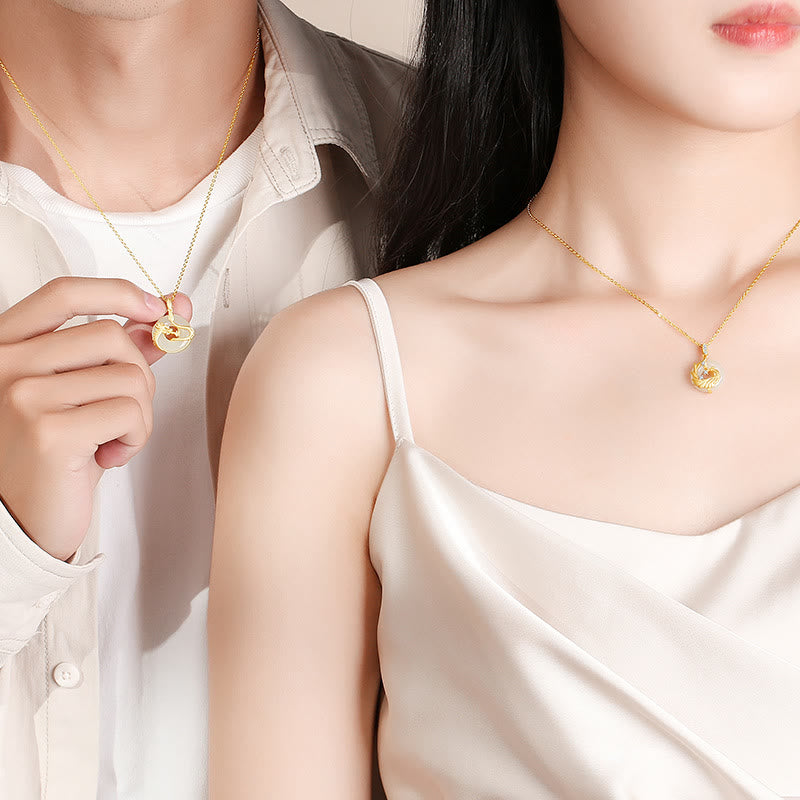 925 Sterling Silver Year of the Dragon Hetian Jade Golden Dragon Phoenix Peace Buckle Luck Necklace Pendant