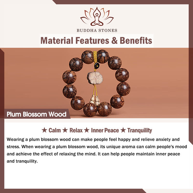 Natural Plum Blossom Wood Large Bead Meditation Bracelet