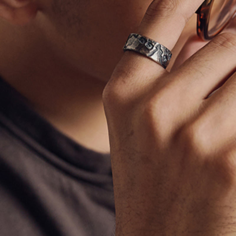 Handmade 999 Fine Silver Skeleton Pattern Blessing Ring