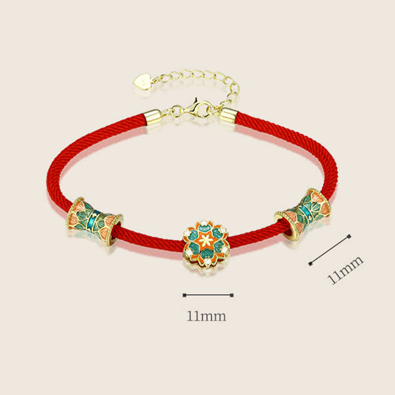 Dunhuang 925 Sterling Silver Lotus Drum Red String Bracelet for New Beginnings