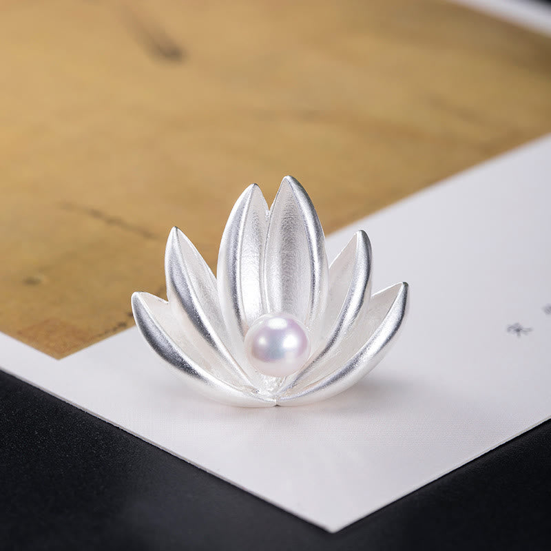 925 Sterling Silver Lotus Flower Pearl New Beginning Brooch