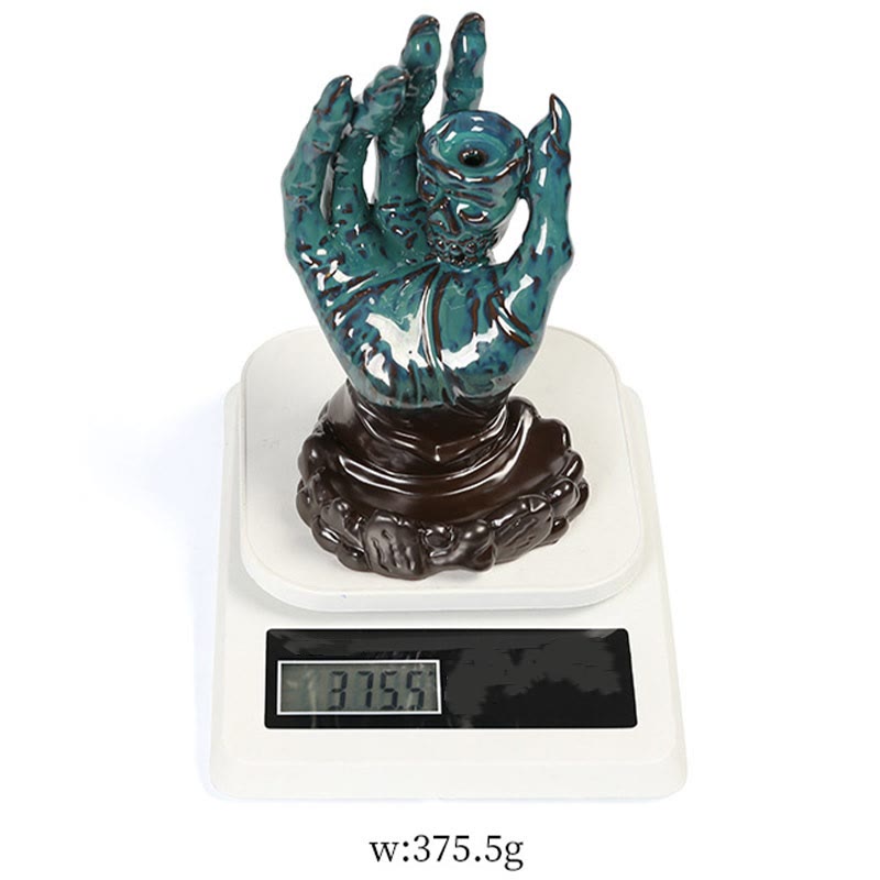 Ceramic Skull and Skeletal Hand Backflow Incense Burner for Atmospheric Meditation