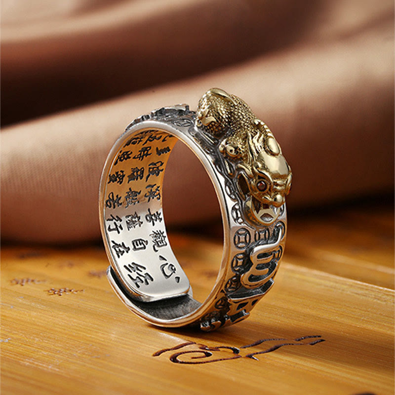 990 Sterling Silver Tibetan Heart Sutra & Om Mani Padme Hum Engraved Mantra Ring
