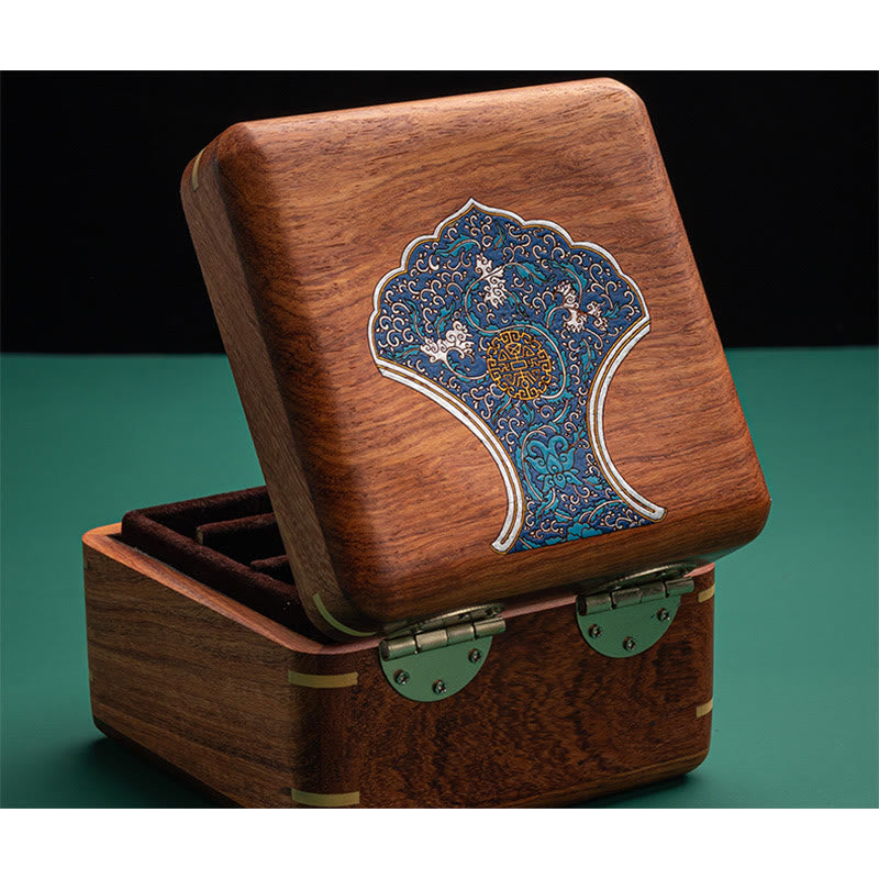 Antique Hand-Carved Rosewood Jewelry Storage Box with Floral Leaf Detail