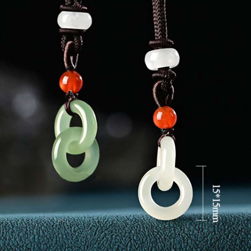 Natural Hetian Cyan Jade White Jade Double Peace Buckle Success Necklace Pendant