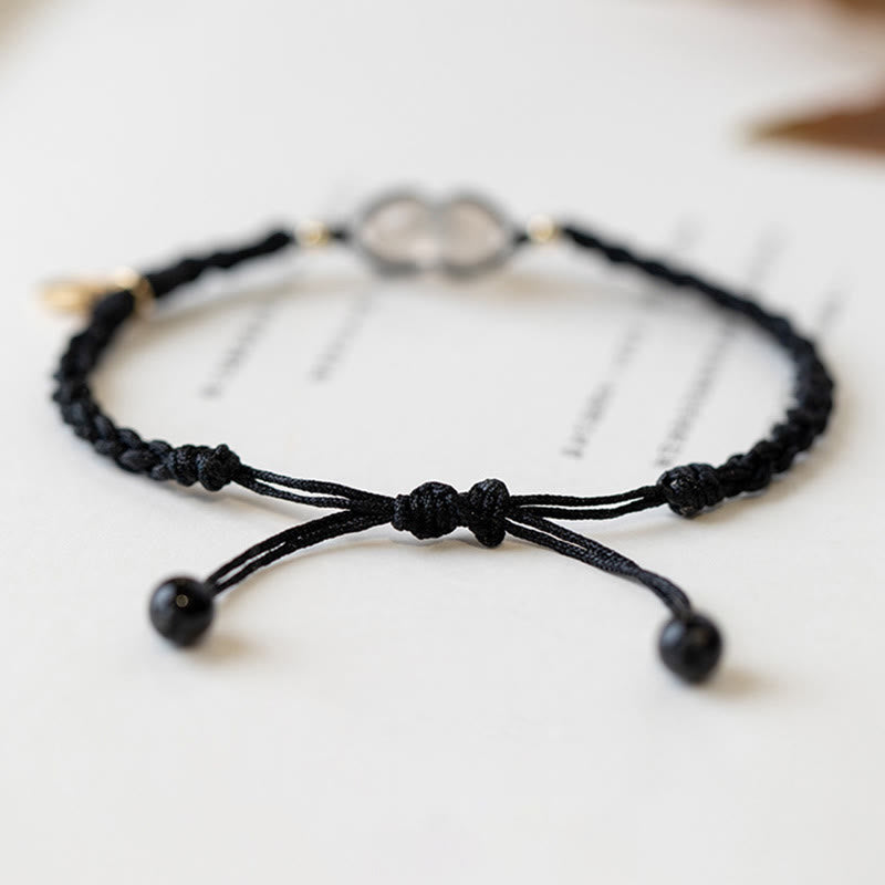 Minimalist Chalcedony Round Ping An Kou Peace Buckle Braided String Bracelet