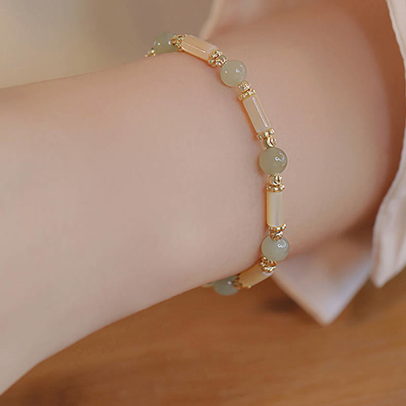 Tridacna Stone Red Agate Hetian Jade Blessing Bracelet