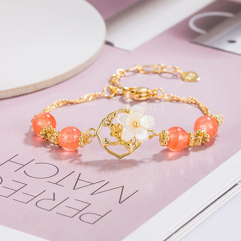Red Agate and Tridacna Stone Flower Copper Detail Bracelet