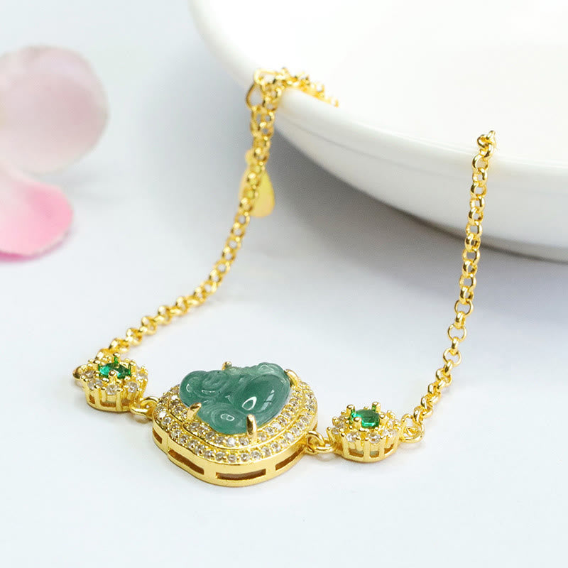 Laughing Buddha Green Jade Zircon Luck Chain Bracelet