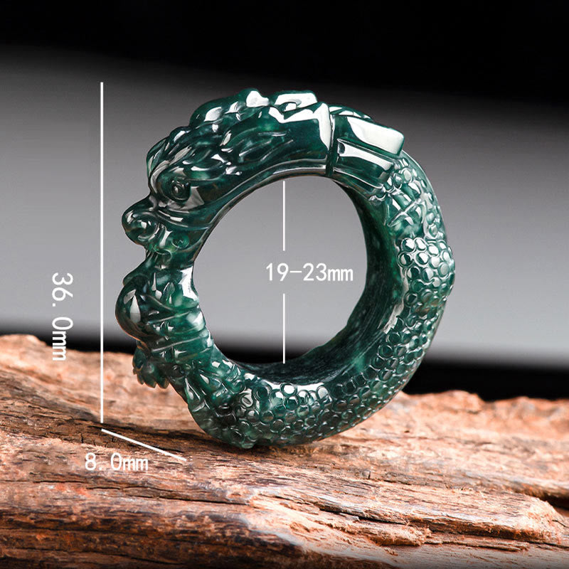 Natural Cyan Jade Dragon Carved Success Ring