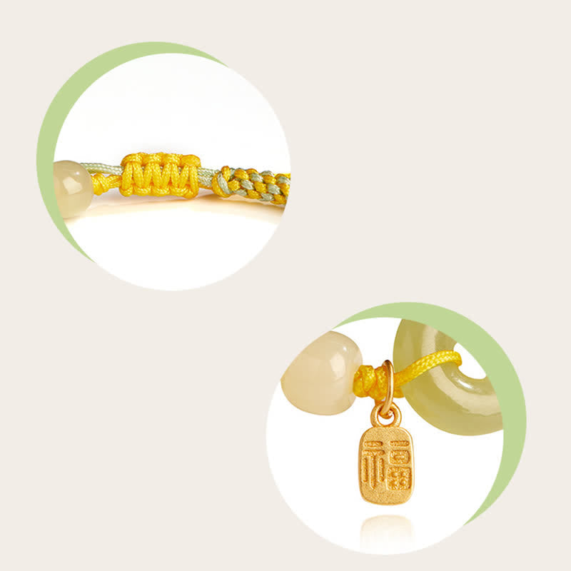 Hand-Woven Hetian Jade Ping An Kou Gold Plated Sterling Silver Beaded Bracelet
