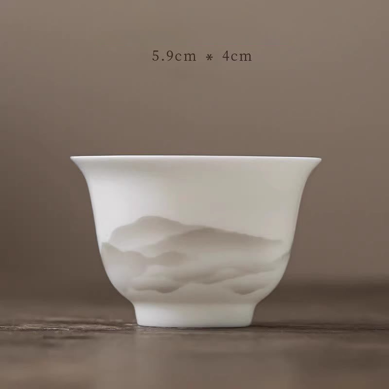 Vintage Ink Painting Mountain White Porcelain Ceramic Gaiwan Sancai Teacup Kung Fu Tea Cup And Saucer With Lid Tea Utensil Teapot